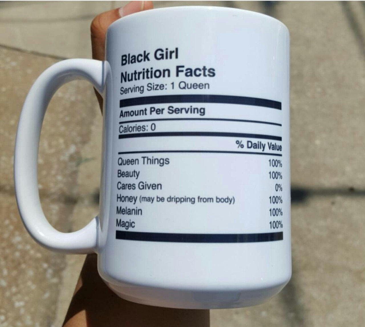 "Black Girl Nutrition Facts" Mug